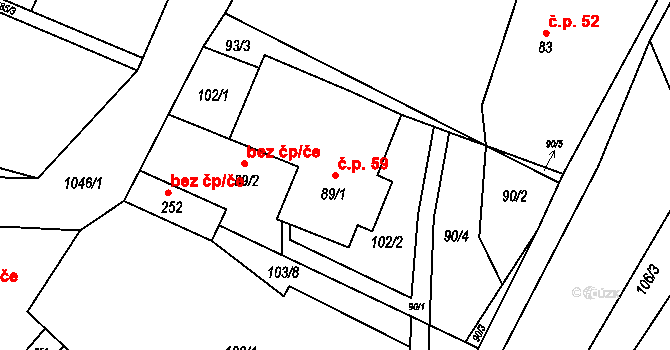 Dětřichov nad Bystřicí 59 na parcele st. 89/1 v KÚ Dětřichov nad Bystřicí, Katastrální mapa