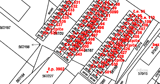 Vyškov-Předměstí 498, Vyškov na parcele st. 567/55 v KÚ Vyškov, Katastrální mapa