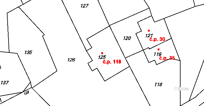 Loučky 118, Zátor na parcele st. 125 v KÚ Loučky u Zátoru, Katastrální mapa