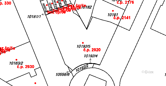 Jižní Předměstí 2920, Plzeň na parcele st. 10192/5 v KÚ Plzeň, Katastrální mapa