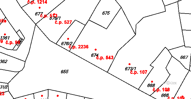 Předměstí 543, Litoměřice na parcele st. 674 v KÚ Litoměřice, Katastrální mapa