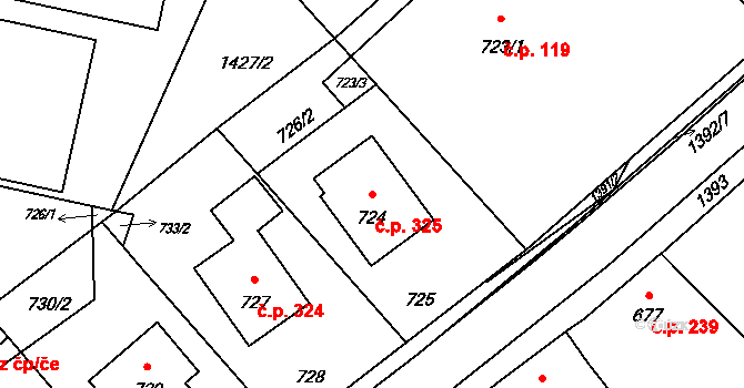 Divišov 325 na parcele st. 724 v KÚ Divišov u Benešova, Katastrální mapa