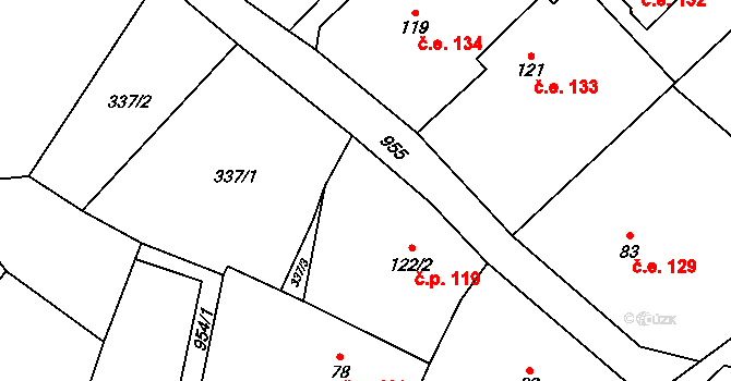 Boleboř 119 na parcele st. 122/2 v KÚ Boleboř, Katastrální mapa