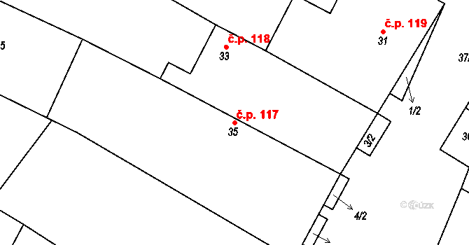 Šardičky 117, Kojátky na parcele st. 35 v KÚ Šardičky, Katastrální mapa