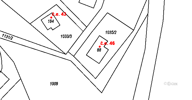 Kobylníky 46, Chotilsko na parcele st. 88 v KÚ Prostřední Lhota, Katastrální mapa