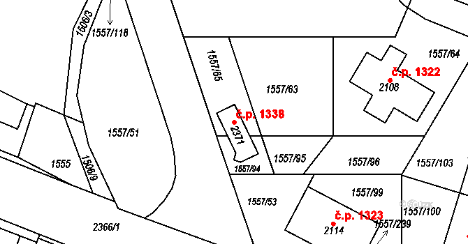 Rosice 1338 na parcele st. 2371 v KÚ Rosice u Brna, Katastrální mapa