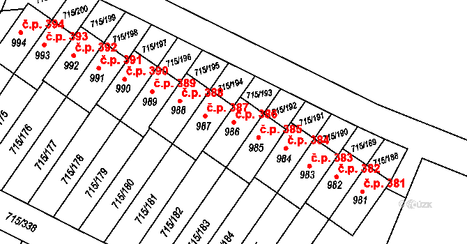 Výškovice 386, Ostrava na parcele st. 986 v KÚ Výškovice u Ostravy, Katastrální mapa