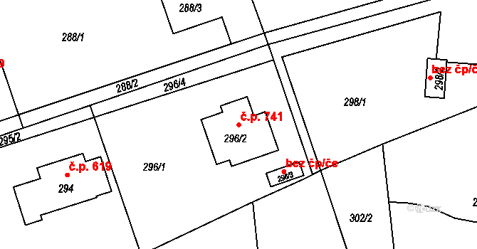 Stará Bělá 741, Ostrava na parcele st. 296/2 v KÚ Stará Bělá, Katastrální mapa
