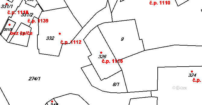 Bratrušín 1116, Bystřice nad Pernštejnem na parcele st. 326 v KÚ Bratrušín, Katastrální mapa
