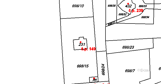 Škrdlovice 149 na parcele st. 231 v KÚ Škrdlovice, Katastrální mapa