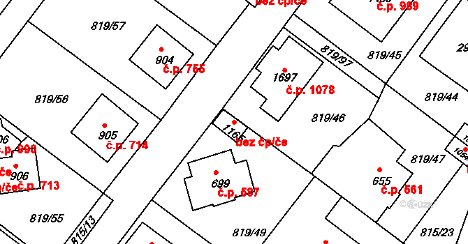 Luhačovice 38888611 na parcele st. 1165 v KÚ Luhačovice, Katastrální mapa