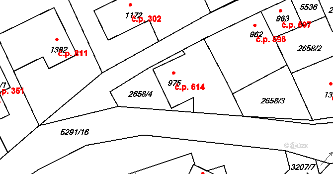 Vizovice 614 na parcele st. 975 v KÚ Vizovice, Katastrální mapa