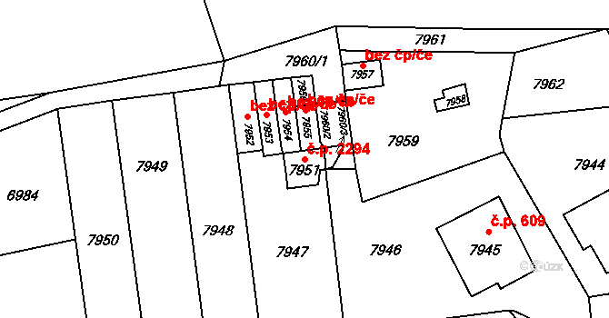 Vsetín 2294 na parcele st. 7951 v KÚ Vsetín, Katastrální mapa