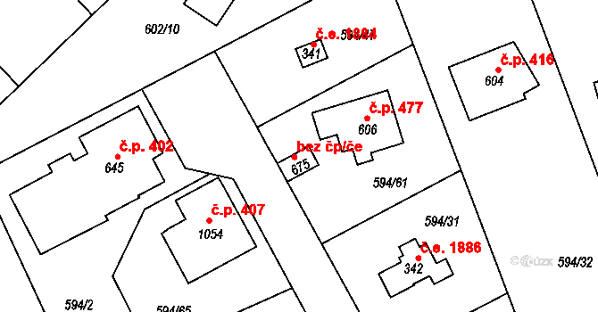 Kamenice 39892611 na parcele st. 675 v KÚ Ládví, Katastrální mapa