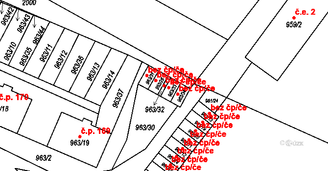 Hodonice 40973611 na parcele st. 963/32 v KÚ Hodonice, Katastrální mapa