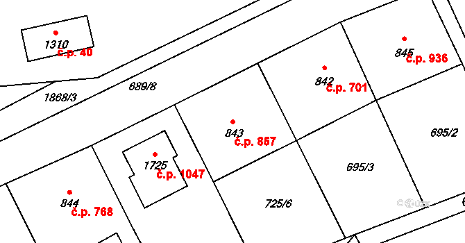 Malenovice 857, Zlín na parcele st. 843 v KÚ Malenovice u Zlína, Katastrální mapa