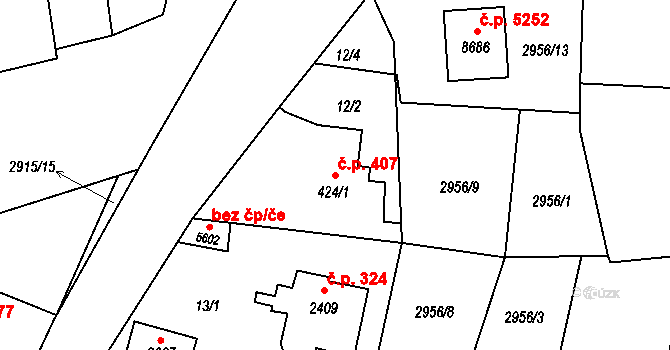 Zlín 407 na parcele st. 424/1 v KÚ Zlín, Katastrální mapa