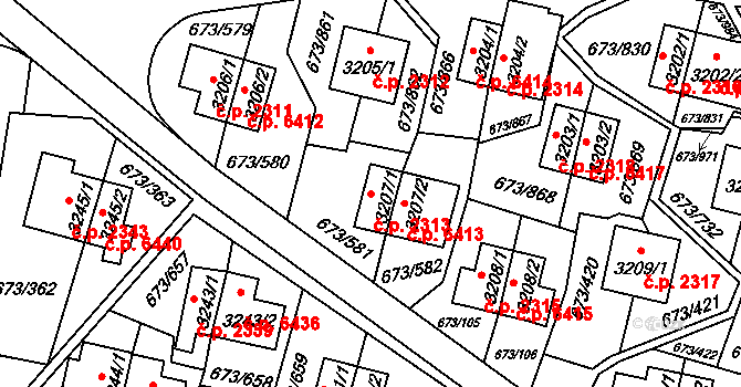 Zlín 2313 na parcele st. 3207/1 v KÚ Zlín, Katastrální mapa