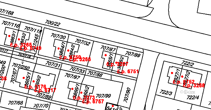 Zlín 3267 na parcele st. 3865/1 v KÚ Zlín, Katastrální mapa