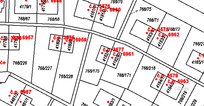 Zlín 3577 na parcele st. 4182/1 v KÚ Zlín, Katastrální mapa