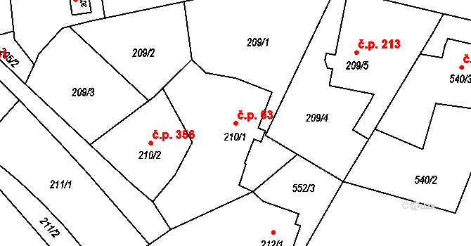 Otice 63 na parcele st. 210/1 v KÚ Otice, Katastrální mapa