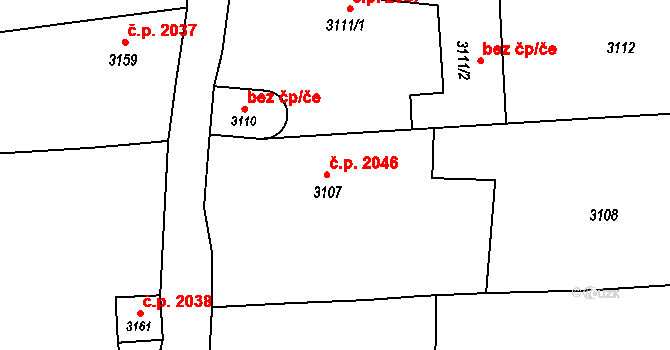 Prostřední Dvůr 2046, Vítkov na parcele st. 3107 v KÚ Vítkov, Katastrální mapa