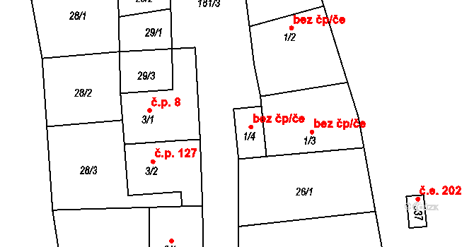 Dolní Rožínka 44155611 na parcele st. 1/4 v KÚ Dolní Rožínka, Katastrální mapa