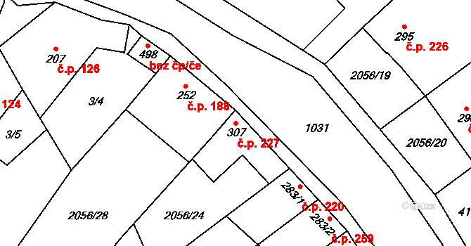 Brankovice 227 na parcele st. 307 v KÚ Brankovice, Katastrální mapa