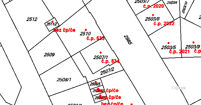 Předměstí 534, Opava na parcele st. 2507/1 v KÚ Opava-Předměstí, Katastrální mapa