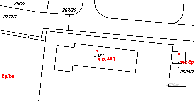 Pražské Předměstí 491, Písek na parcele st. 4381 v KÚ Písek, Katastrální mapa