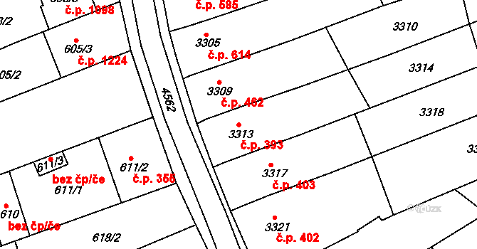 Vlčnov 393 na parcele st. 3313 v KÚ Vlčnov, Katastrální mapa