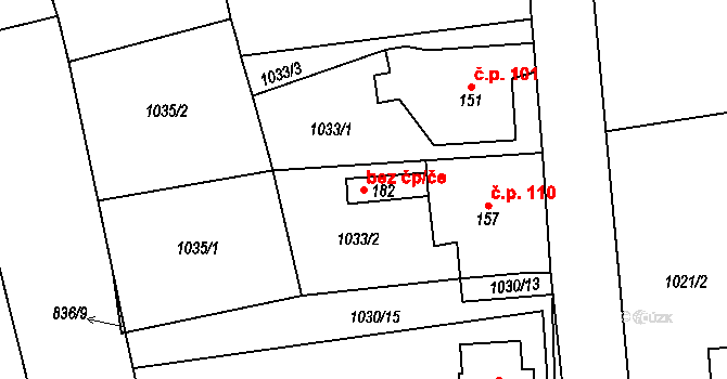 Těchlovice 47025611 na parcele st. 182 v KÚ Těchlovice nad Labem, Katastrální mapa