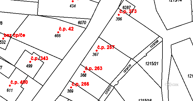 Popovice 257 na parcele st. 367 v KÚ Popovice u Uherského Hradiště, Katastrální mapa