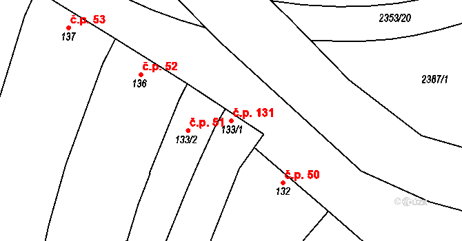 Suchá Loz 131 na parcele st. 133/1 v KÚ Suchá Loz, Katastrální mapa