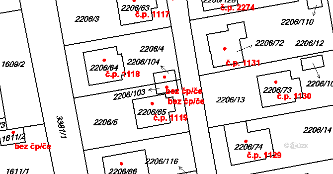 Pelhřimov 47332611 na parcele st. 2206/103 v KÚ Pelhřimov, Katastrální mapa