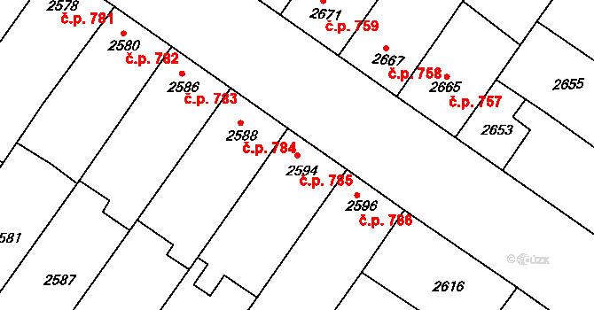 Hluk 785 na parcele st. 2594 v KÚ Hluk, Katastrální mapa