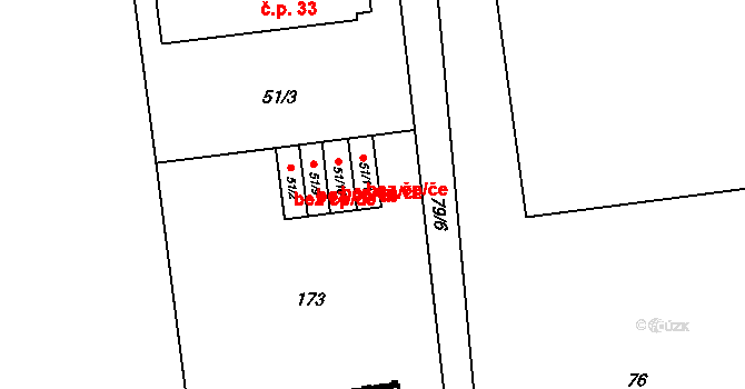 Uničov 48061611 na parcele st. 51/5 v KÚ Nová Dědina u Uničova, Katastrální mapa