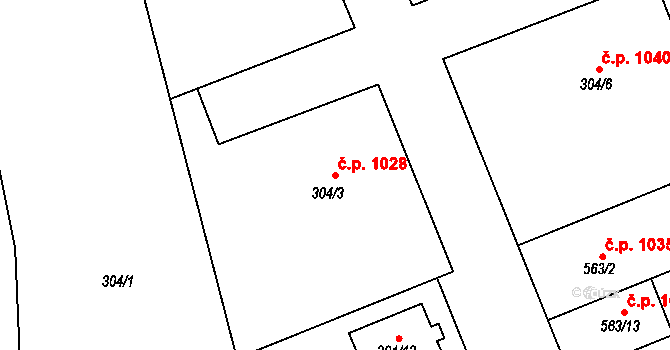 Nivnice 1028 na parcele st. 304/3 v KÚ Nivnice, Katastrální mapa