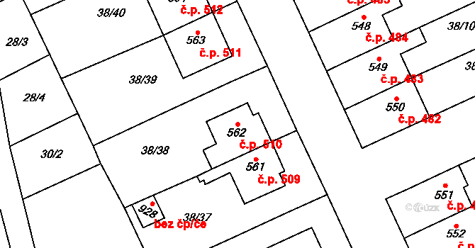 Zlechov 510 na parcele st. 562 v KÚ Zlechov, Katastrální mapa