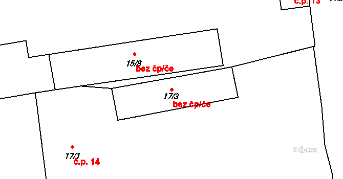 Kořenice 49936611 na parcele st. 17/3 v KÚ Pučery, Katastrální mapa