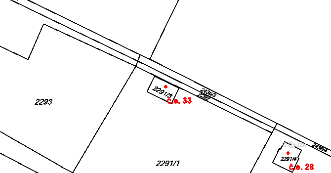 Šunychl 33, Bohumín na parcele st. 2291/3 v KÚ Nový Bohumín, Katastrální mapa