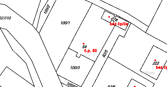 Kraskov 50, Seč na parcele st. 54 v KÚ Kraskov, Katastrální mapa