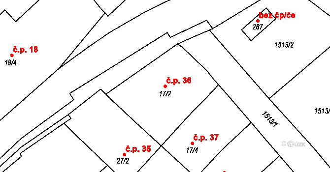 Rosice 36 na parcele st. 17/2 v KÚ Rosice u Chrasti, Katastrální mapa