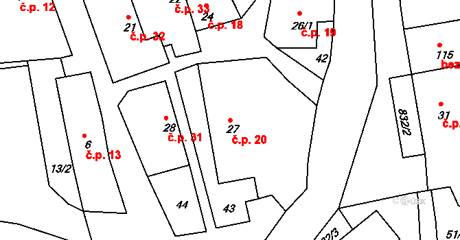 Bor u Chroustovic 20, Rosice na parcele st. 27 v KÚ Bor u Chroustovic, Katastrální mapa