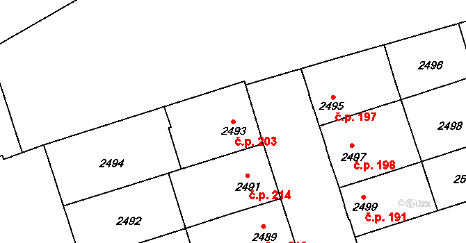Pražské Předměstí 203, Vysoké Mýto na parcele st. 2493 v KÚ Vysoké Mýto, Katastrální mapa