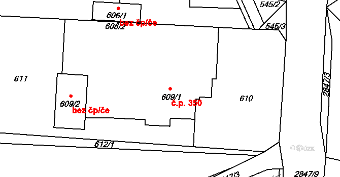 Rapotín 350 na parcele st. 609/1 v KÚ Rapotín, Katastrální mapa