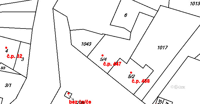 Hýskov 447 na parcele st. 5/4 v KÚ Hýskov, Katastrální mapa
