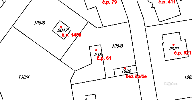 Rajchardov 61, Hradištko na parcele st. 218 v KÚ Hradištko pod Medníkem, Katastrální mapa