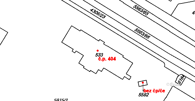 Kralovice 404 na parcele st. 533 v KÚ Kralovice u Rakovníka, Katastrální mapa
