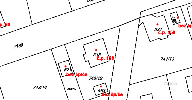 Dolní Kamenice 158, Česká Kamenice na parcele st. 333 v KÚ Dolní Kamenice, Katastrální mapa